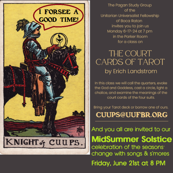 The Knight of CUUPs invites people to the June 17th meeting