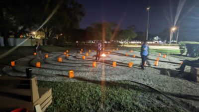 Labyrinth luminaria at winter solstice