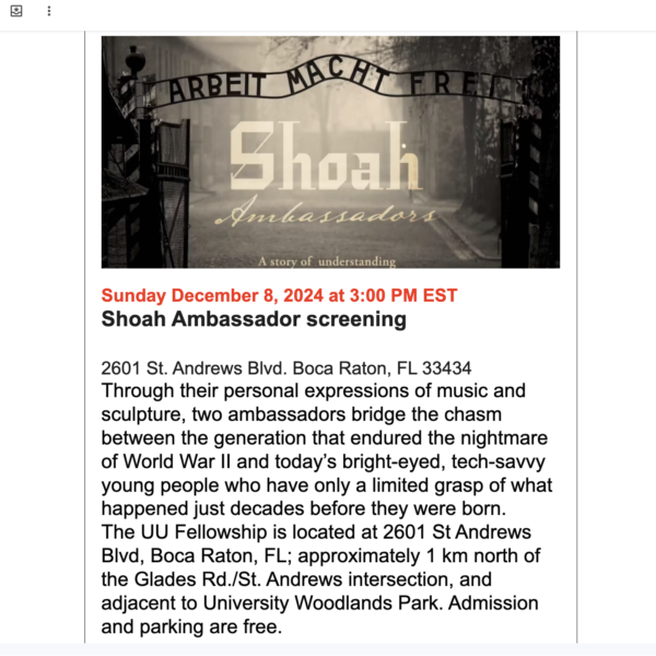 Explanation of Shoah Ambassador Screening